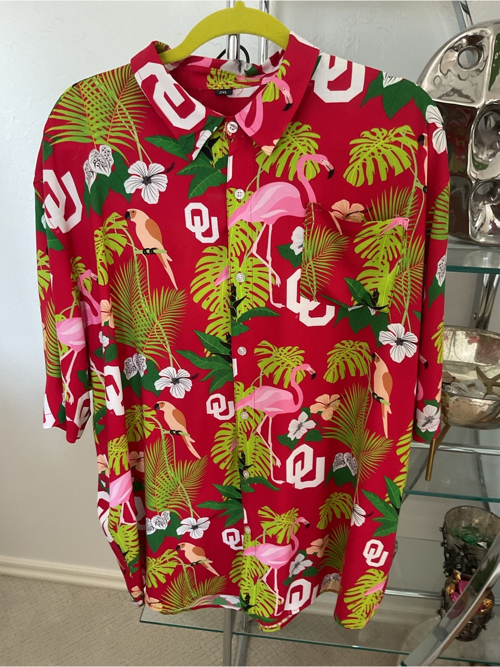 OU Crimson Tropical Print Button-Up Shirt